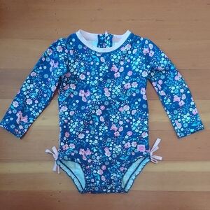 Ruffle Butts Blue and Pink Floral Bathing Suit